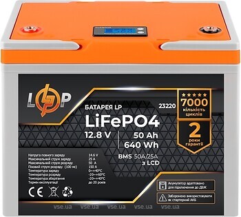 Фото LogicPower LiFePO4 LCD LP 12.8-50 AH (BMS 50A/25A) (LP23220)