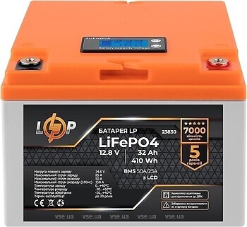 Фото LogicPower LiFePO4 LCD LP 12.8-32 AH (BMS 50A/25A) (LP23830)