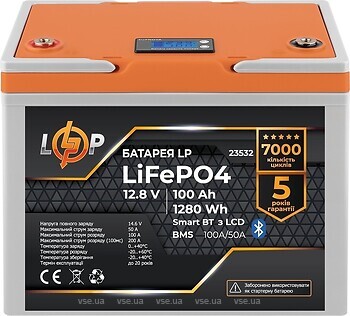 Фото LogicPower LiFePO4 LCD LP 12.8-100 AH (BMS 100A/50A) (LP23532)