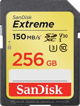 Фото SanDisk Extreme SDXC Class 10 UHS-I U3 V30 150MB/s 256Gb (SDSDXV5-256G-GNCIN)