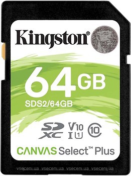 Фото Kingston Canvas Select Plus SDXC Class 10 UHS-I U3 V10 64Gb (SDS2/64GB)