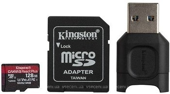 Фото Kingston Canvas React Plus microSDXC Class 10 UHS-II U3 V90 A1 128Gb (MLPMR2/128GB)