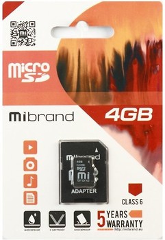 Фото Mibrand MicroSDHC Class 6 4Gb (MICDC6/4GB-A)