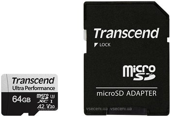 Фото Transcend 340S microSDXC Class 10 UHS-I U3 V30 A2 64Gb (TS64GUSD340S)