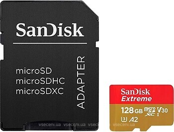 Фото SanDisk Extreme microSDXC Class 10 UHS-I U3 V30 A2 128Gb (SDSQXAA-128G-GN6AA)