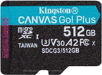 Фото Kingston Canvas Go! Plus microSDXC Class 10 UHS-I U3 V30 512Gb (SDCG3/512GBSP)