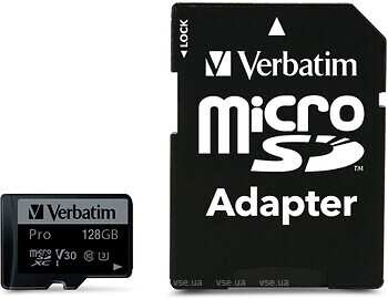 Фото Verbatim Pro microSDXC Class 10 UHS-I U3 128Gb (47044)