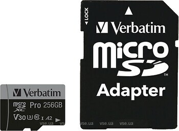 Фото Verbatim Pro microSDXC Class 10 UHS-I U3 256Gb (47045)