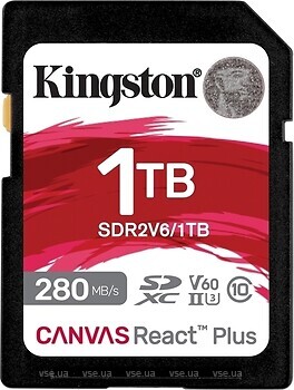 Фото Kingston Canvas React Plus SDXC Class 10 UHS-II U3 V60 1Tb (SDR2V6/1TB)