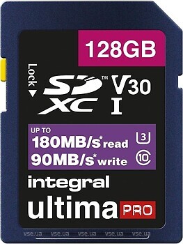 Фото Integral UtlimaPro SDXC 128Gb Class 10 UHS-I U3 V30 (INSDX128G-180V30V2)