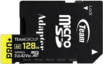 Фото Team Group Pro+ microSDXC Class 10 UHS-I U3 V30 A2 128Gb (TPPMSDX128GIA2V3003)