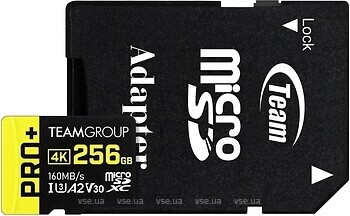 Фото Team Group Pro+ microSDXC Class 10 UHS-I U3 V30 A2 256Gb (TPPMSDX256GIA2V3003)