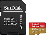 Фото SanDisk Extreme Plus microSDXC Class 10 UHS-I U3 V30 A2 256Gb (SDSQXBD-256G-AN6MA)