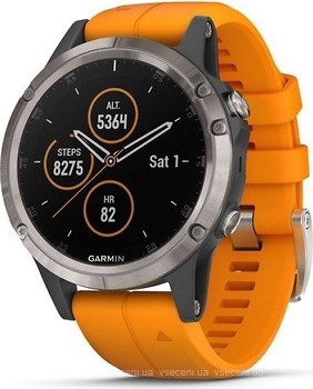 Фото Garmin Fenix 5 Plus Sapphire Titan with Spark Orange Band (010-01988-05)