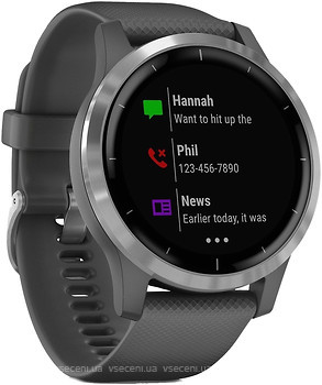 Фото Garmin Vivoactive 4 Silver Stainless Steel Bezel with Shadow Gray Case and Silicone Band