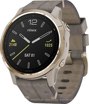 Фото Garmin Fenix 6S Pro Sapphire Light Gold-tone with Shale Gray Leather Band