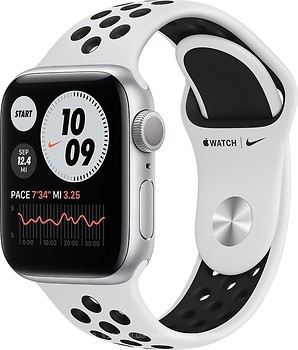 Фото Apple Watch Nike Series 6 GPS+Cellular 40mm Silver Aluminum Case with Pure Platinum/Black Nike Sport Band (M06J3/M07C3)