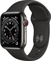 Фото Apple Watch Series 6 GPS + Cellular 44mm Graphite Stainless Steel Case with Black Sport Band (M07Q3/M09H3)
