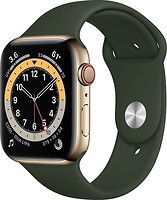 Фото Apple Watch Series 6 GPS + Cellular 44mm Gold Stainless Steel Case with Cyprus Green Sport Band (M07N3/M09F3)