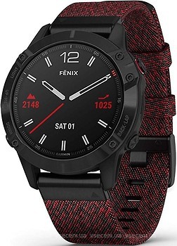 Фото Garmin Fenix 6 Sapphire Black DLC with Heathered Red Nylon Band (010-02158-16)