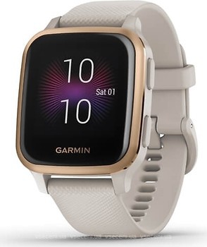 Фото Garmin Venu Sq Music Rose Gold Aluminium Bezel with Light Sand Case and Silicone Band (010-02426-11)