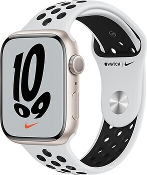 Фото Apple Watch Nike Series 7 GPS + Cellular 45mm Starlight Aluminum Case with Pure Platinum/Black Nike Sport Band