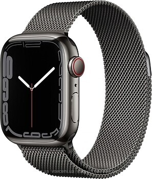 Фото Apple Watch Series 7 GPS + Cellular 41mm Graphite Stainless Steel Case with Graphite Milanese Loop (MKJ23)