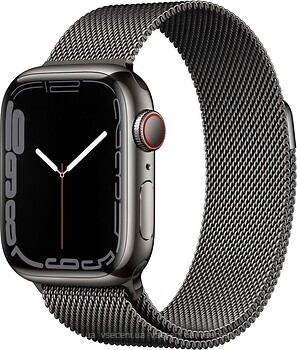 Фото Apple Watch Series 7 GPS + Cellular 45mm Graphite Stainless Steel Case with Graphite Milanese Loop (MKJJ3)