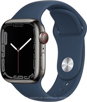 Фото Apple Watch Series 7 GPS + Cellular 41mm Graphite Stainless Steel Case with Abyss Blue Sport Band (MKHJ3)