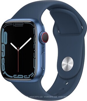 Фото Apple Watch Series 7 GPS + Cellular 41mm Blue Aluminum Case with Abyss Blue Sport Band (MKHC3)