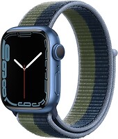 Фото Apple Watch Series 7 GPS 41mm Blue Aluminum Case With Abyss Blue/Moss Green Sport Loop (MKNH3)