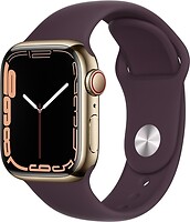 Фото Apple Watch Series 7 GPS + Cellular 41mm Gold Stainless Steel Case with Dark Cherry Sport Band (MKHG3/MKHY3)
