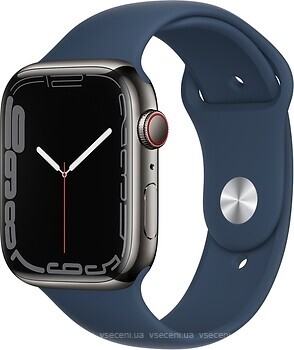 Фото Apple Watch Series 7 GPS + Cellular 45mm Graphite Stainless Steel Case with Abyss Blue Sport Band (MKJH3/MKL23)