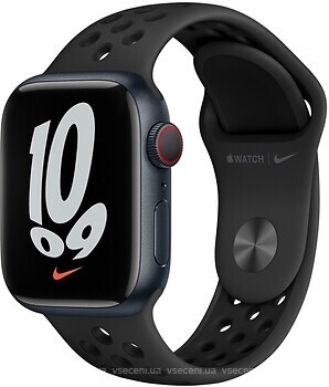 Фото Apple Watch Nike Series 7 GPS + Cellular 41mm Midnight Aluminum Case with Anthracite/Black Nike Sport Band (MKHM3)