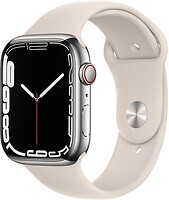 Фото Apple Watch Series 7 GPS + Cellular 45mm Silver Stainless Steel Case with Starlight Sport Band (MKJD3/MKJV3)