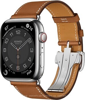Фото Apple Watch Hermes Series 7 GPS + Cellular 45mm Silver Stainless Steel Case with Fauve Single Tour Deployment Buckle
