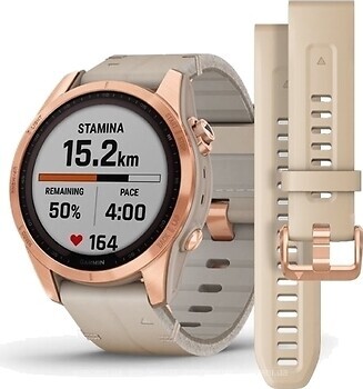 Фото Garmin Fenix 7S Sapphire Solar Rose Gold Titanium with Limestone Leather Band (010-02539-35)