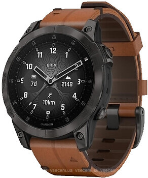 Фото Garmin Epix 2 Sapphire Black Titanium With Chestnut Leather Band (010-02582-30)