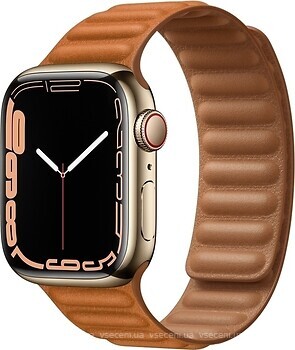 Фото Apple Watch Series 7 GPS + Cellular 41mm Gold Stainless Steel Case with Golden Brown Leather Link (MKLE3/ML7K3)