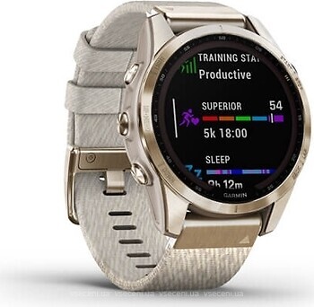 Фото Garmin Fenix 7S Sapphire Solar Cream Gold Titanium with Cream Heathered Nylon Band (010-02539-39)