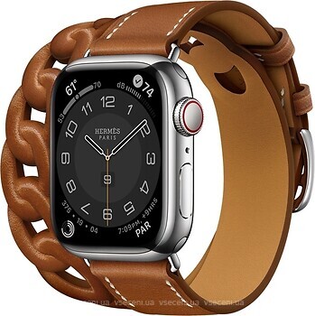 Фото Apple Watch Hermes Series 7 GPS + Cellular 41mm Silver Stainless Steel Case with Fauve Gourmette Double Tour