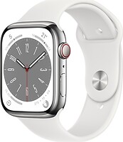 Фото Apple Watch Series 8 GPS + Cellular 45mm Silver Stainless Case with White Sport Band (MNKE3)
