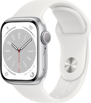 Фото Apple Watch Series 8 GPS 41mm Silver Aluminium Case with White Sport Band (MP6L3/MP6R3)