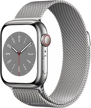 Фото Apple Watch Series 8 GPS + Cellular 41mm Silver Stainless Steel Case with Silver Milanese Loop (MNJ73/MNJ83/MNJ93)