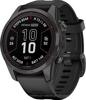 Фото Garmin Fenix 7S Pro Sapphire Solar Carbon Gray DLC Titanium with Black Band (010-02776-10)