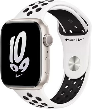 Фото Apple Watch Nike Series 8 41 Starlight Aluminum Case w. Summit White/Black Nike S. Band (MPGK3)