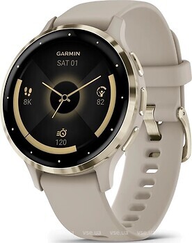 Фото Garmin Venu 3S Soft Gold Stainless Steel Bezel with French Gray Case and Silicone Band (010-02785-02)