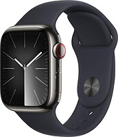 Фото Apple Watch Series 9 GPS + Cellular 41mm Graphite Stainless Steel Case with Midnight Sport Band (MRHR3)