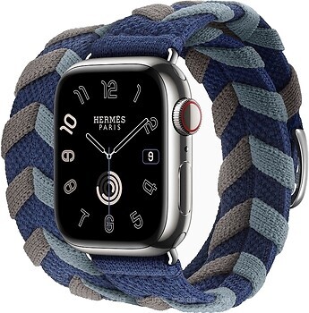 Фото Apple Watch Hermes Series 9 GPS + Cellular 41mm Silver Stainless Steel Case with Navy Bridon Double Tour (MRQ43 + MTHP3)