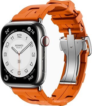 Фото Apple Watch Hermes Series 9 GPS + Cellular 41mm Silver Stainless Steel Case with Orange Kilim Single Tour (MRQ43+MTHV3)